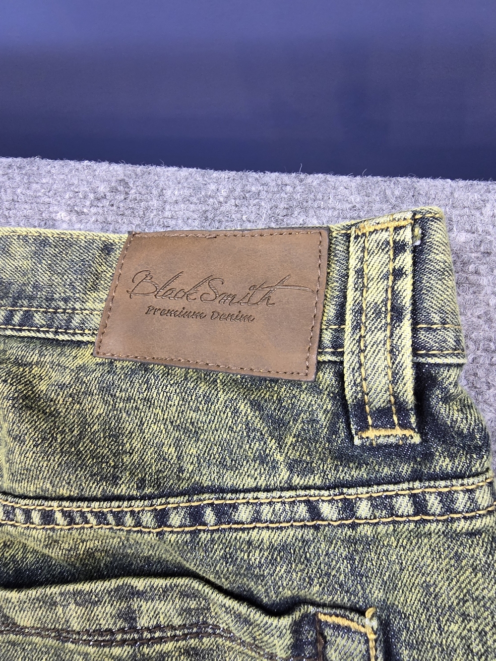 Black Smith Jeans Mens 40x32 Yellow Acid Wash Slim Straight Denim Jeans Vintage - Picture 7 of 7